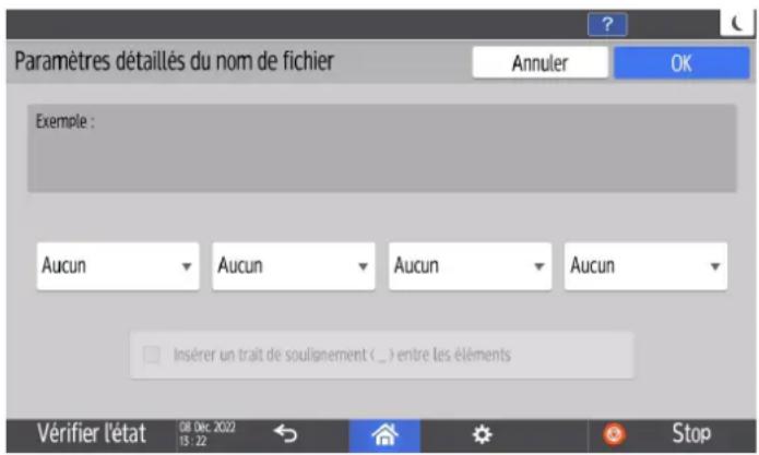 RICOH IM C6010 - Pour spécifier le nom de fichier, appuyez sur [Nom de fichier] et saisissez le nom de fichier. - 2