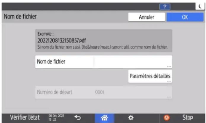 RICOH IM C6010 - Pour spécifier le nom de fichier, appuyez sur [Nom de fichier] et saisissez le nom de fichier. - 1