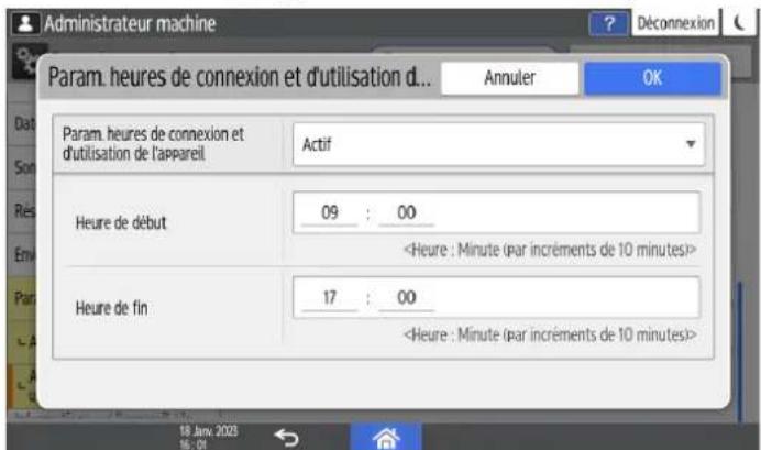 RICOH IM C6010 - Spécification de la période de temps pour autoriser les utilisateurs à se connecter et à utiliser l'appareil - 3