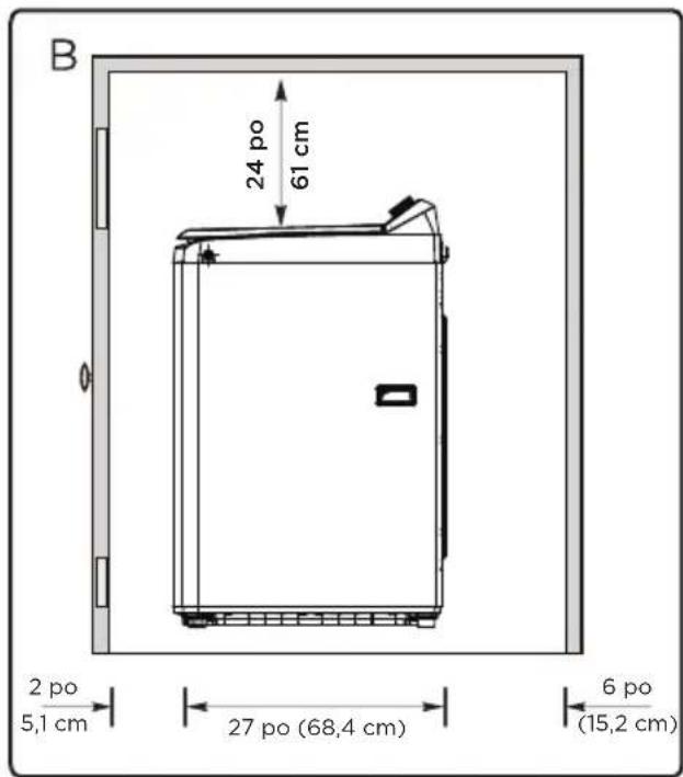 B 24 po 61 cm 2 po 5,1 cm 27 po (68,4 cm) 6 po (15,2 cm)
