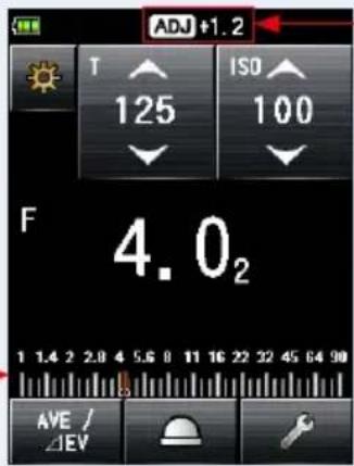 ADJ +1.2 T 125 ISO 100 F 4.0₂ 1 1.4 2 2.8 4 5.6 8 11 16 22 32 45 64 90 AVE / ΔEV