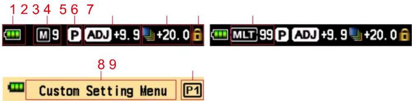1 2 3 4 5 6 7 M 9 P ADJ +9.9 +20.0 MLT 99 P ADJ +9.9 +20.0 8 9 Custom Setting Menu P1