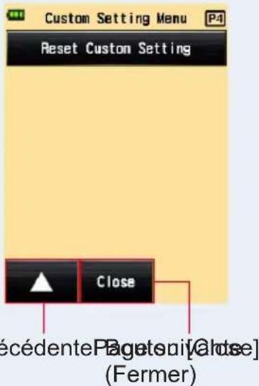 Custom Setting Menu Reset Custom Setting Close Écédente Page(s) [Close] (Fermer)