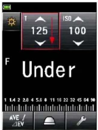 T 125 ISO 100 F Under 1 1.4 2 2.8 4 5.6 6 11 18 22 32 45 64 90 AVE / ΔEV