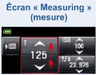 Écran « Measuring » (mesure) 125 TSU 100 f/s 23.976