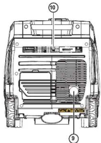 Technical diagram of a vehicle rear view with numbered components and labeled parts