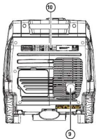 Technical diagram of a vehicle rear view with numbered components and labeled parts