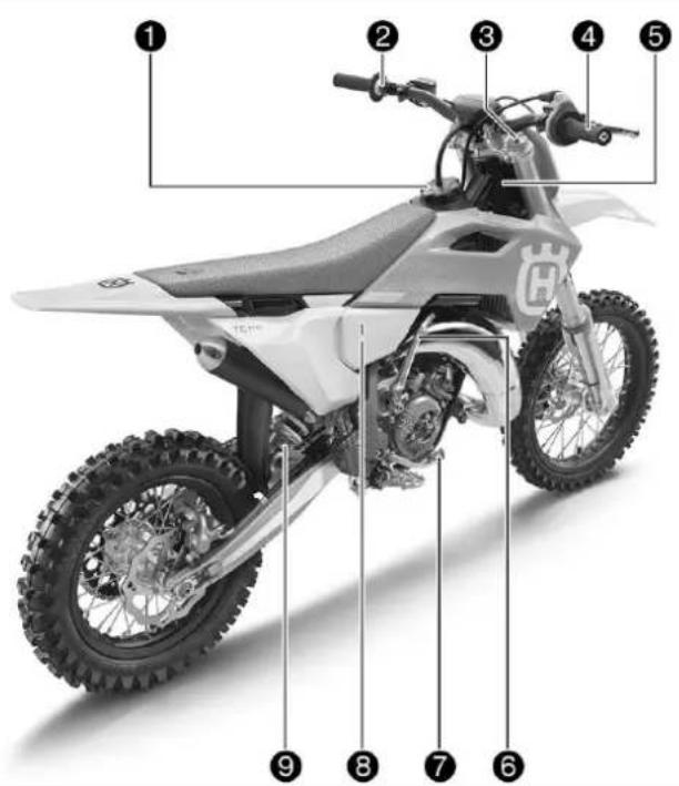 HUSQVARNA TC 65 (2025) - Vue arrière droite du véhicule (représentation simplifiée) - 1