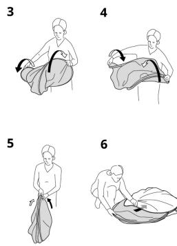 Illustrated sequence showing a person performing a seated or stretching exercise with numbered steps 3 to 6.