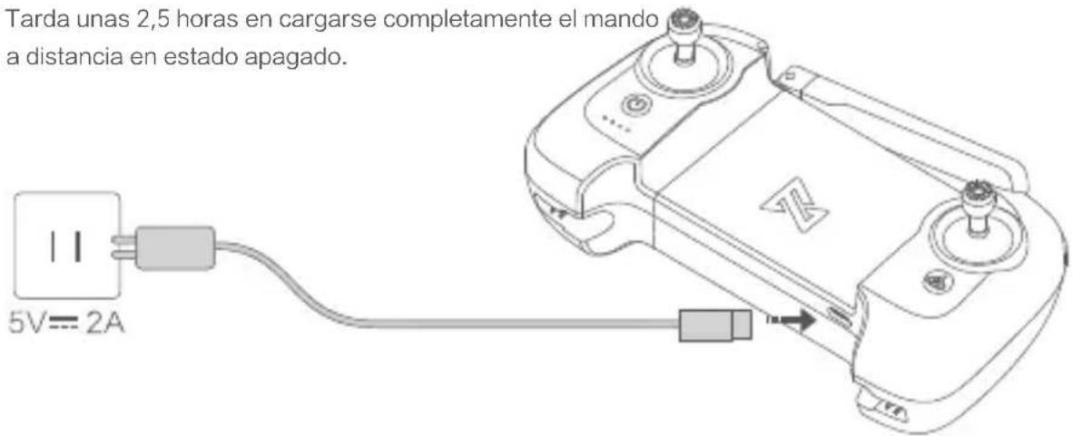 Tarda unas 2,5 horas en cargarse completamente el mando a distancia en estado apagado. 5V=2A