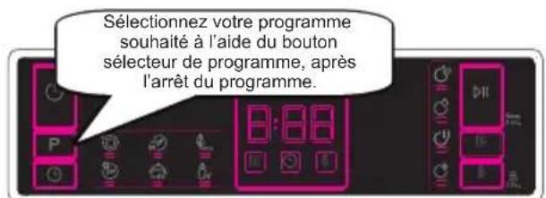 Sélectionnez votre programme souhaité à l'aide du bouton sélecteur de programme, après l'arrêt du programme.