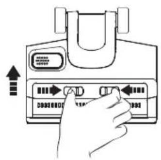 Diagram showing a hand pressing a button on a device with directional arrows and control buttons labeled 'DB00000'.