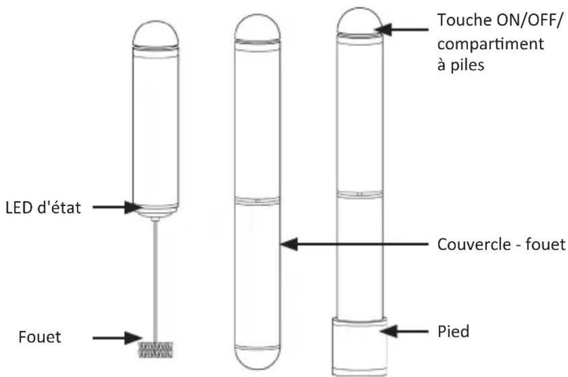 LED d'état Fouet Touche ON/OFF/ compartment à piles Couvercle - fouet Pied