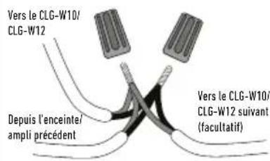 Vers le CLG-W10/ CLG-W12 Depuis l'enceinte/ ampli précédent Vers le CLG-W10/ CLG-W12 suivant (facultatif)