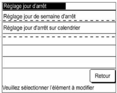 Réglage jour d'arrêt Réglage jour de semaine d'arrêt Réglage jour d'arrêt sur calendrier - - - - - - - Veuillez sélectionner l'élément à modifier Retour