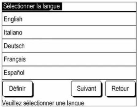 Sélectionner la langue English Italiano Deutsch Français Español Définir Suivant Retour Veuillez sélectionner une langue