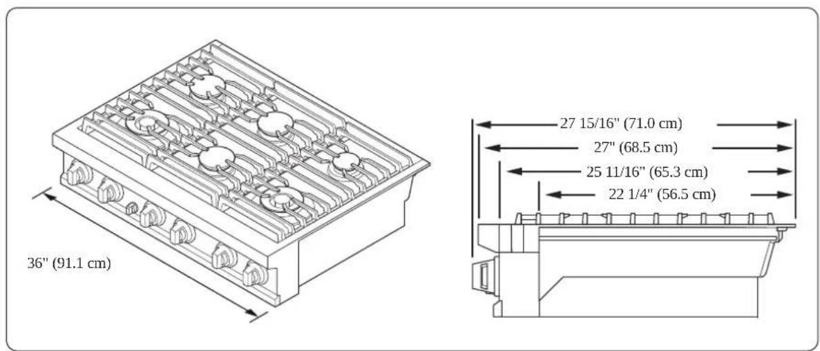 Dacor DTT48T960GM - Overall Rangetop Dimensions - 1