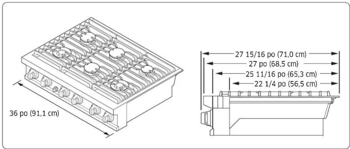 Dacor DTT36T960GM - Dimensions globales de la cuisinière - 1