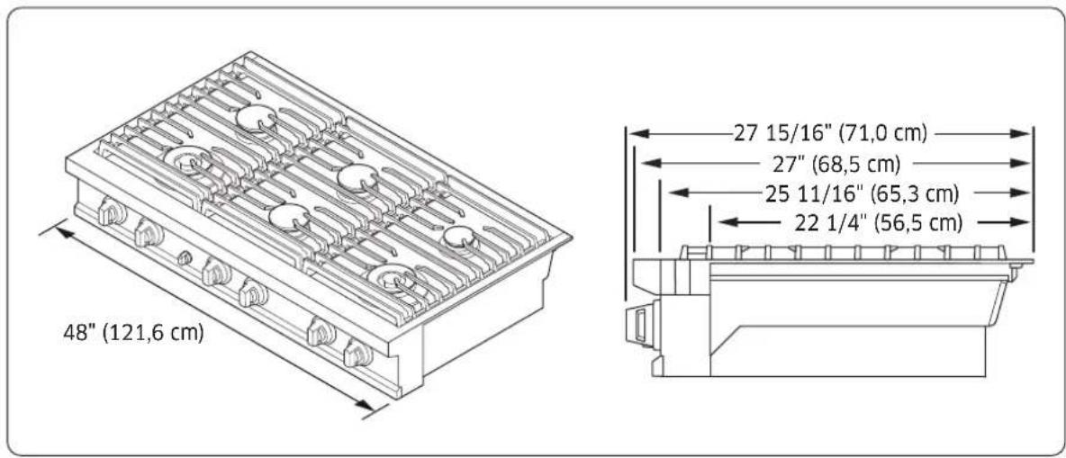 Dacor DTT36T960GM - Dimensiones generales de la parrilla - 2