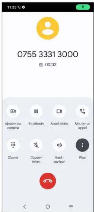0755 3331 3000 00:02 Ajouter ma caméra En attente Appel vidéo Ajouter un appel Clavier Couper micro Haut-parleur Plus