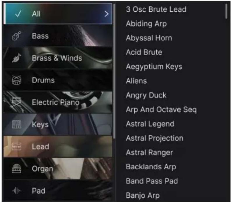 Arturia MiniBrute V - Choix de presets : autres méthodes - 1