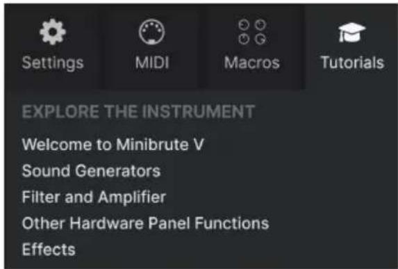 Arturia MiniBrute V - Onglet Tutorials - 1