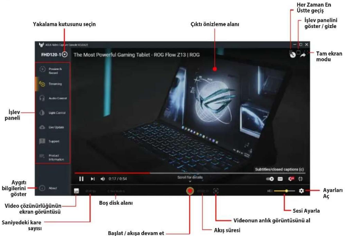 ASUS TUF GAMING CAPTURE BOX-4KPRO - Önizleme ve Kayıt Ayarları bölmesine erişme: - 2