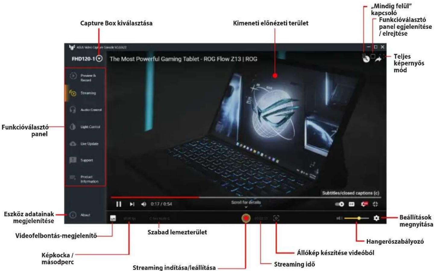 ASUS TUF GAMING CAPTURE BOX-4KPRO - Az Előnézet és rögzítés Beállítások paneljének előhívása: - 2