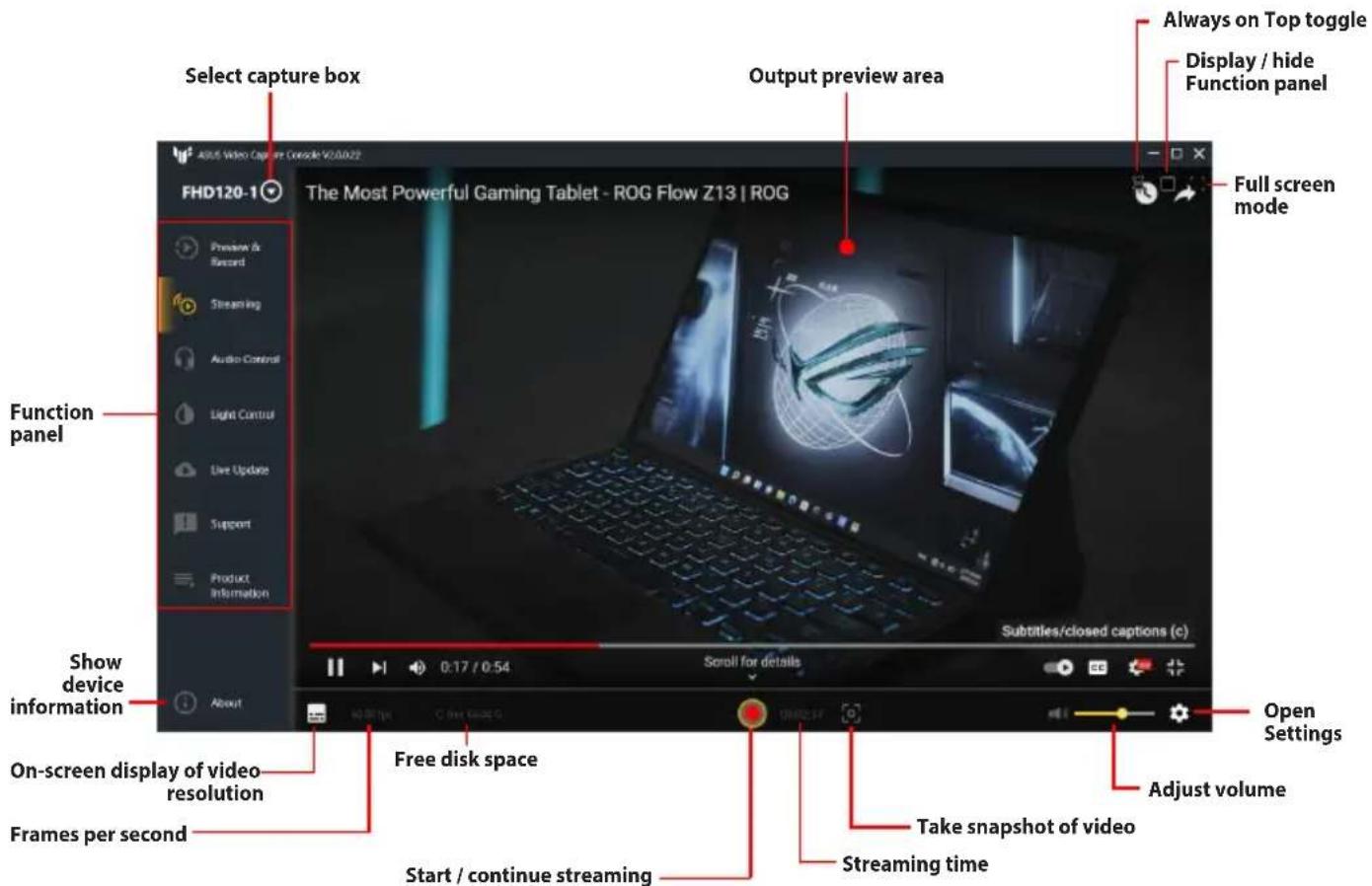ASUS TUF GAMING CAPTURE BOX-4KPRO - Accessing the Preview &amp; Record Settings pane: - 2