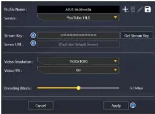 ASUS TUF GAMING CAPTURE BOX-4KPRO - Adicionar um perfil de transmissão novo - 2