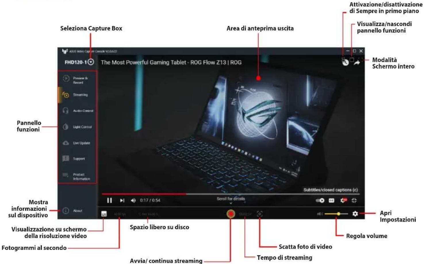 ASUS TUF GAMING CAPTURE BOX-4KPRO - Accesso al riquadro Impostazioni di Anteprima e registrazione: - 2