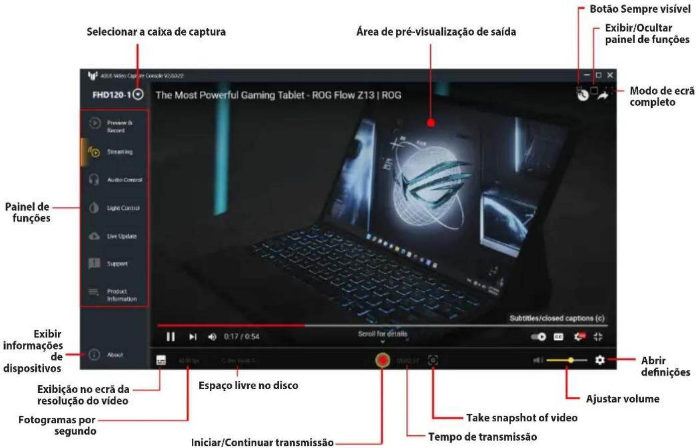 ASUS TUF GAMING CAPTURE BOX-4KPRO - Aceder ao painel de Definições de pré-visualização e gravação: - 2