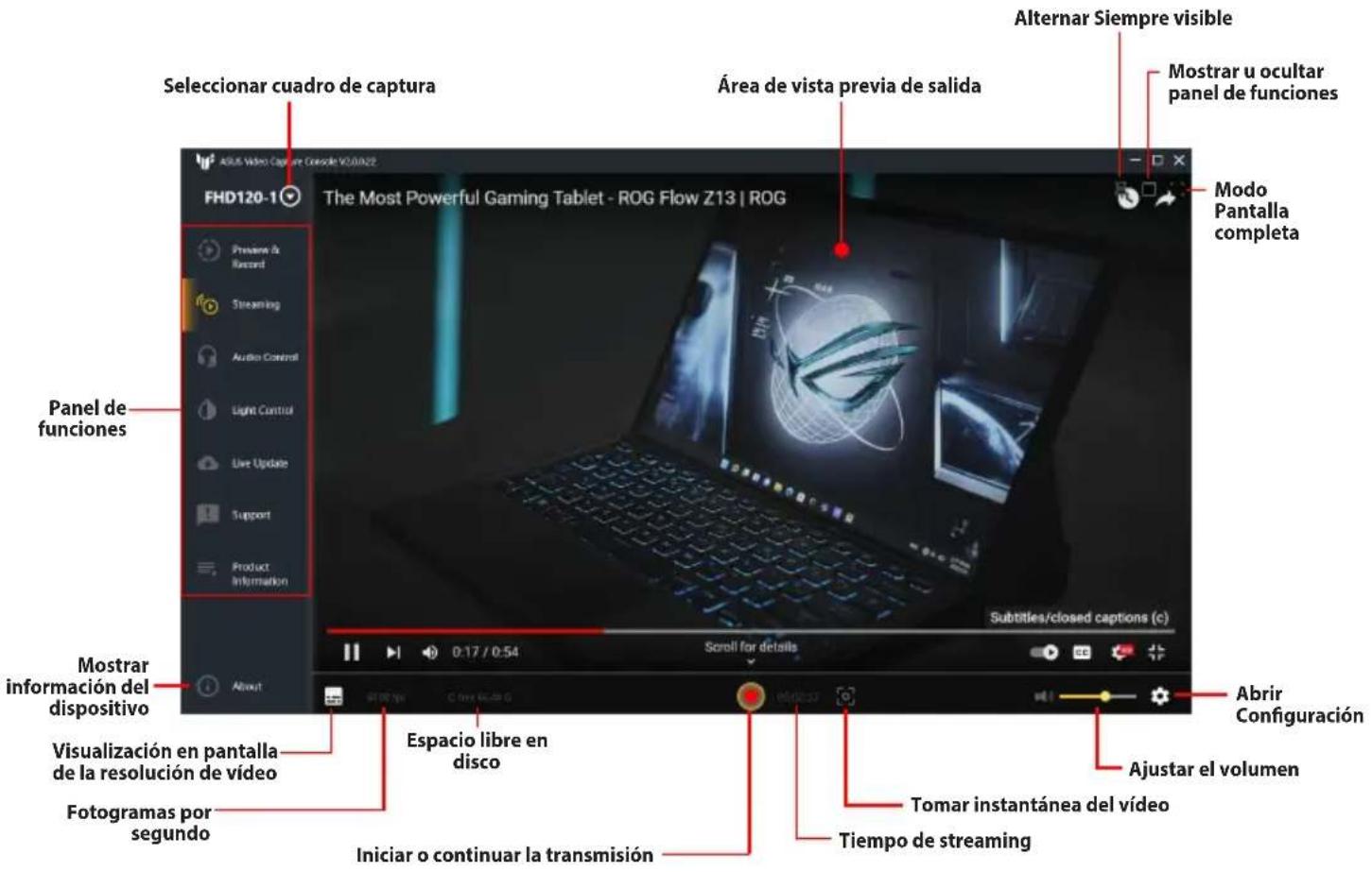 ASUS TUF GAMING CAPTURE BOX-4KPRO - Acceso al panel Configuración de vista previa y grabación: - 2