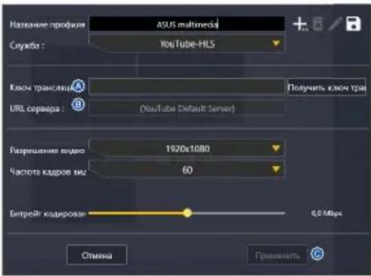 ASUS TUF GAMING CAPTURE BOX-4KPRO - Добавление нового профиля трансляции - 3