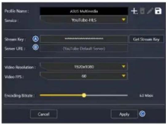 ASUS TUF GAMING CAPTURE BOX-4KPRO - Adicionando um novo perfil de transmissão - 2
