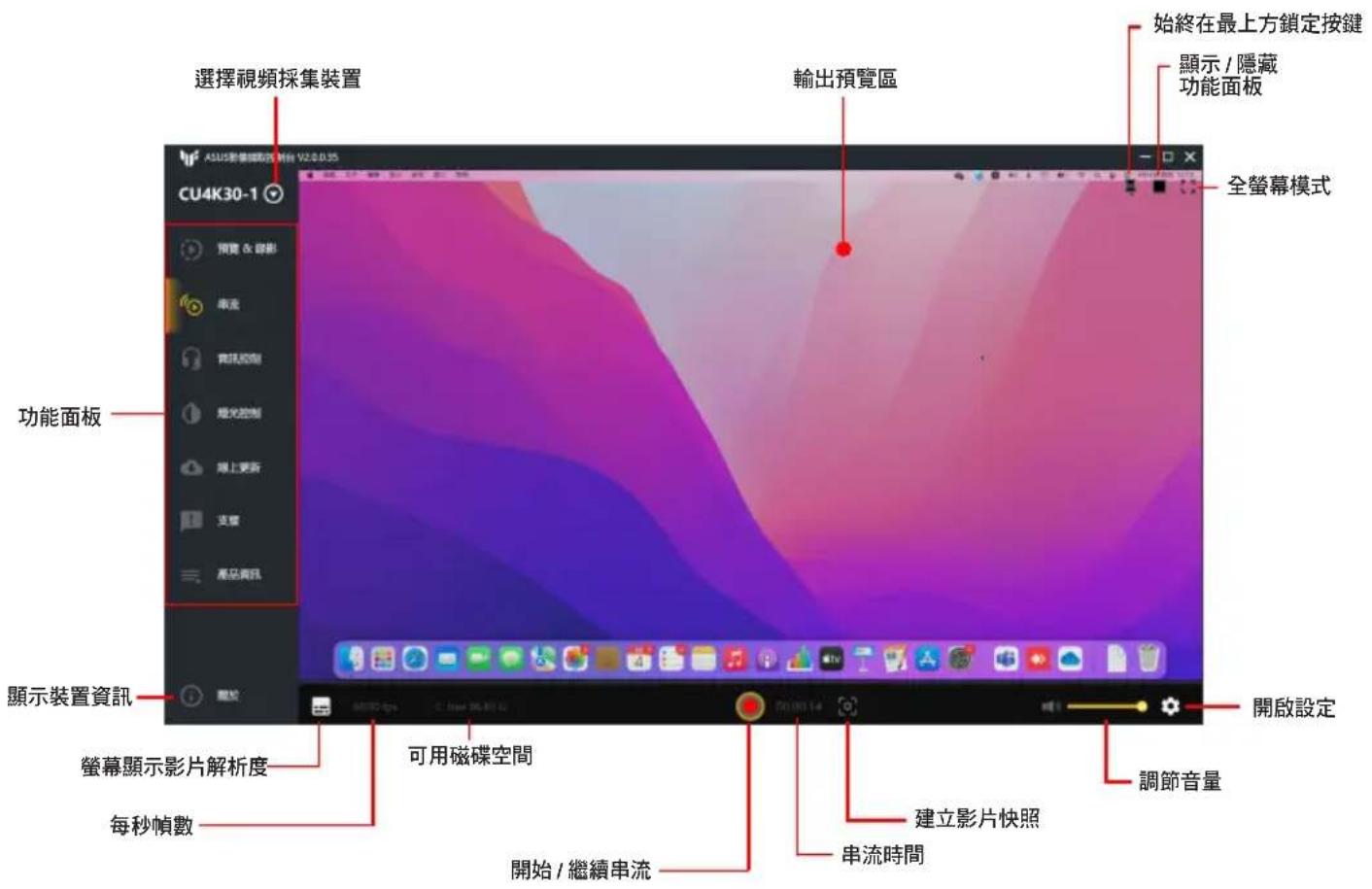 ASUS TUF GAMING CAPTURE BOX-4KPRO - 打開預覽 &amp; 錄影的設定面板： - 2