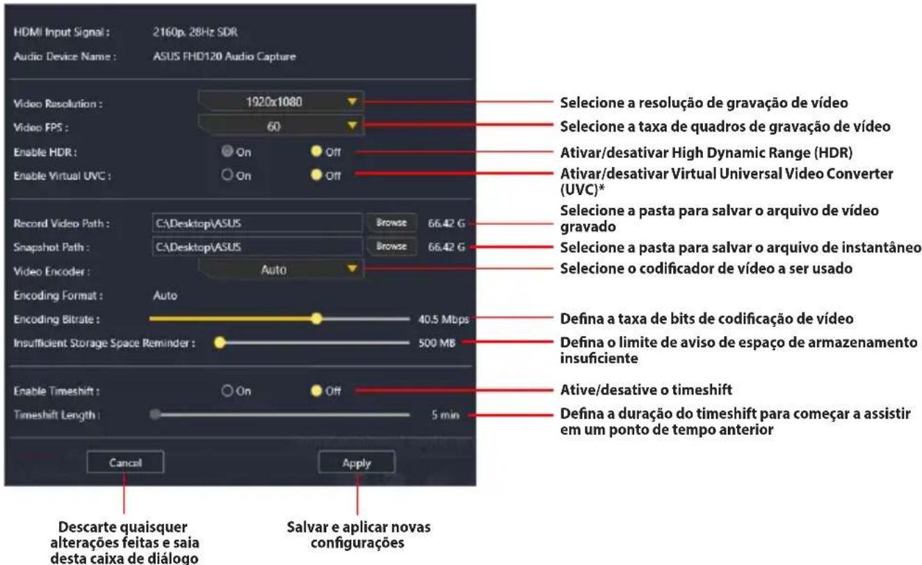 ASUS TUF GAMING CAPTURE BOX-4KPRO - Acessando o painel Configurações de visualização e gravação: - 1
