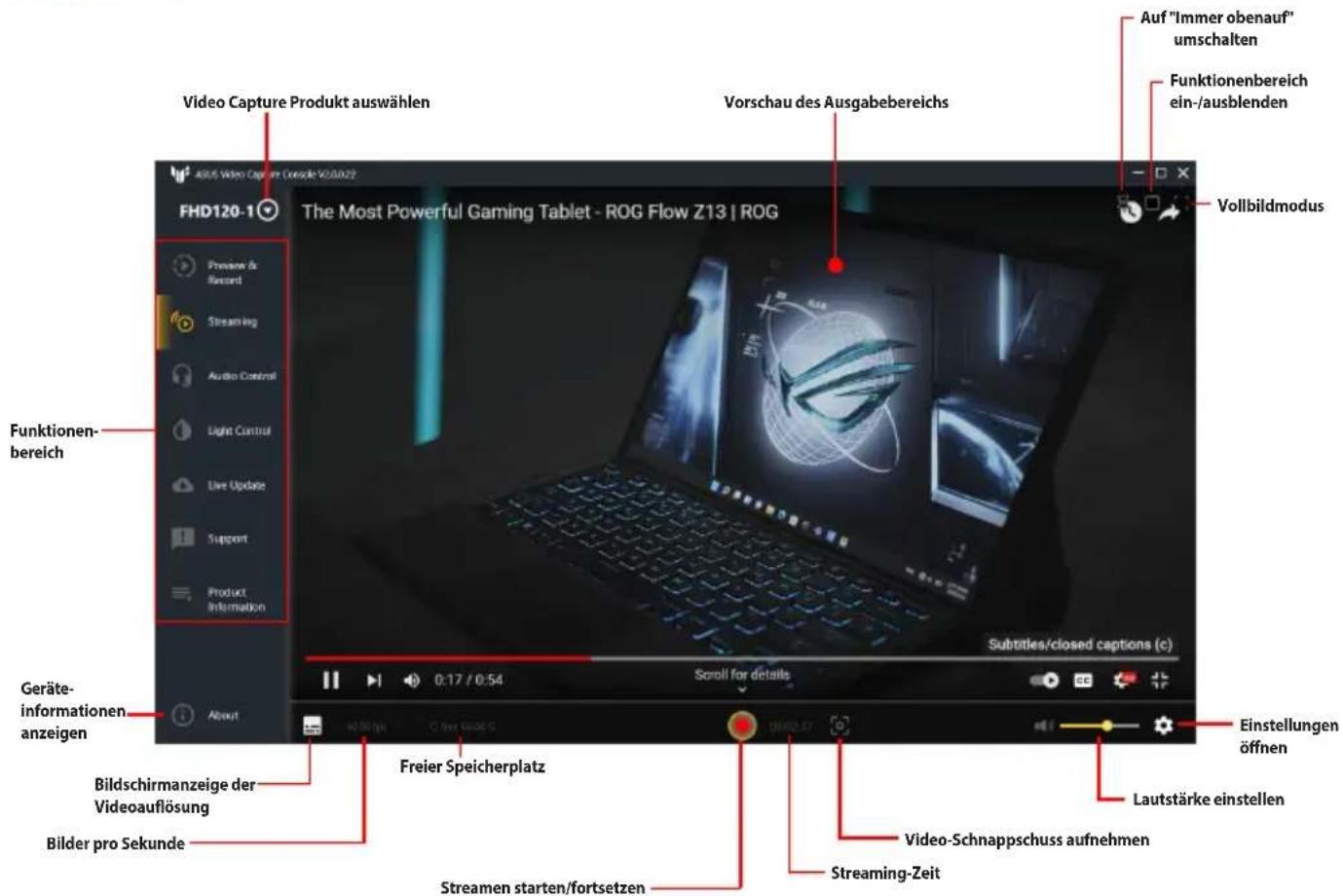 ASUS TUF GAMING CAPTURE BOX-4KPRO - Auf den Bereich der Vorschau- und Aufnahmeeinstellungen zugreifen: - 2