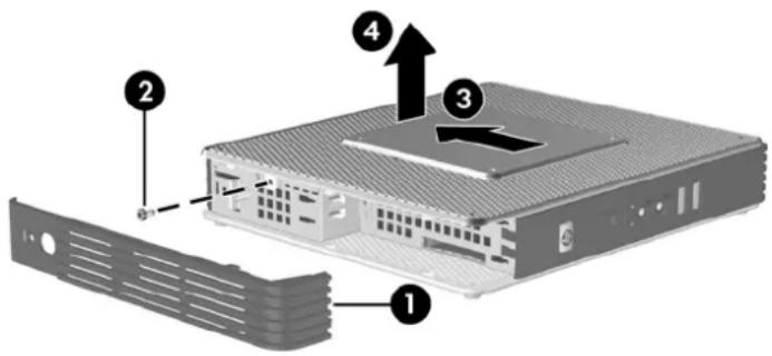 HP Compaq t5730 - Retrait du panneau d'accès latéral et du capot latéral métallique - 1