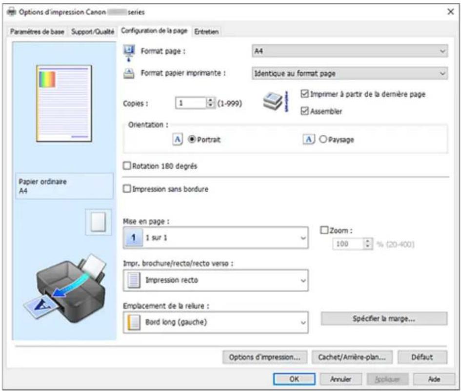 CANON Pixma G3571 - Description de l'onglet Configuration de la page - 1