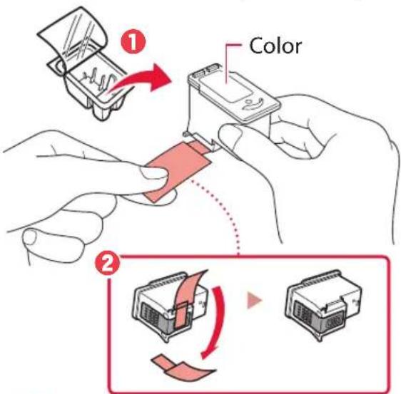 CANON Pixma TS5353 - Remove the Color FINE cartridge from the container and remove the protective tape. - 1