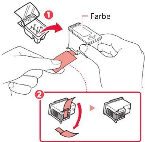 CANON Pixma TS5353 - Nehmen Sie die farbige FINE-Patrone aus dem Behälter und entfernen Sie das Schutzband. - 1