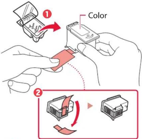 CANON Pixma TS5353 - Retire el cartucho FINE de color del contenedor y retire la cinta protectora. - 1