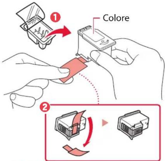 CANON Pixma TS5353a - Rimuovere la cartuccia FINE del colore dal contenitore e rimuovere il nastro protettivo. - 1