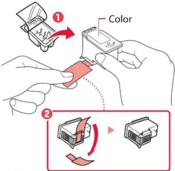 CANON Pixma TS5353a - Remove the Color FINE cartridge from the container and remove the protective tape. - 1