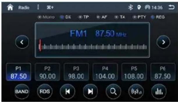 FM1 87.50 MHz P1 87.50 P2 90.00 P3 98.00 P4 104.00 P5 108.00 P6 87.50 BAND RDS