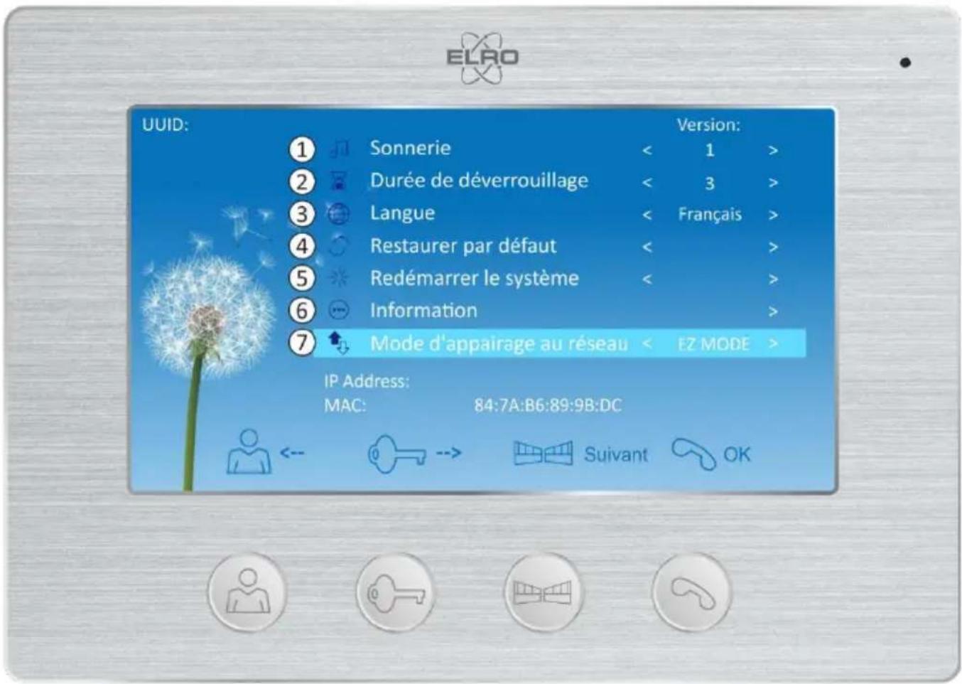 ELRO DV4000IP - Menu du moniteur - 1
