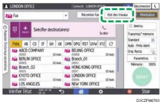 RICOH IM 4000 - Appuyez sur [État des travaux] sur l'écran Fax. - 1
