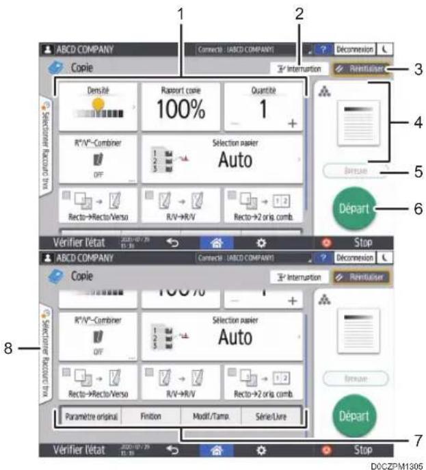 RICOH IM 4000 - Utilisation de l'écran Copie (standard) - 1