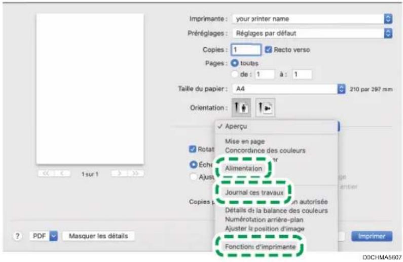 RICOH IM 4000 - Sélectionnez une catégorie dans le menu contextuel, puis sélectionnez le magasin papier et le type de papier. - 1